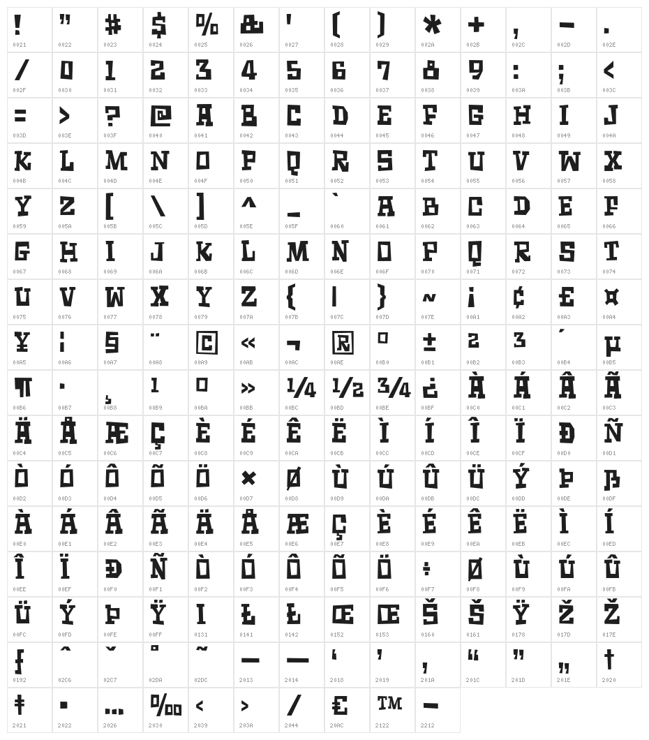 SurfingAshtrayDEMO Character Map