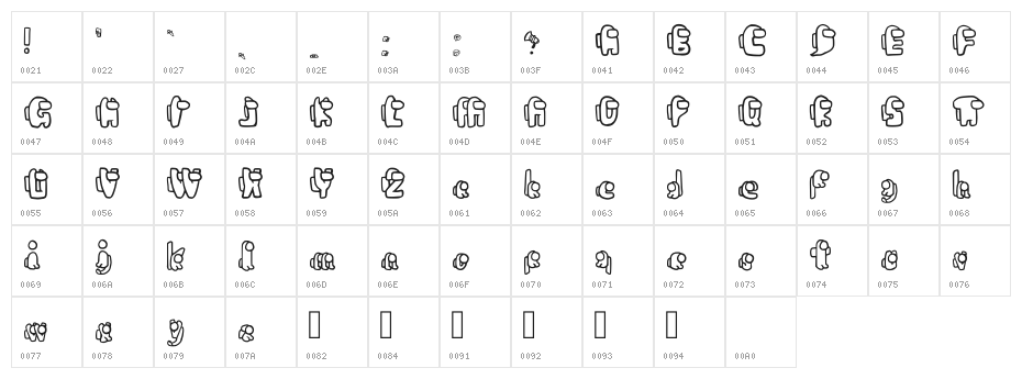Sussy Baka Regular Character Map