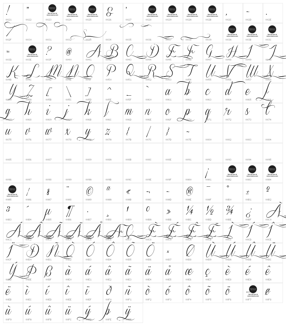 Sverige Script Decorated Demo Character Map