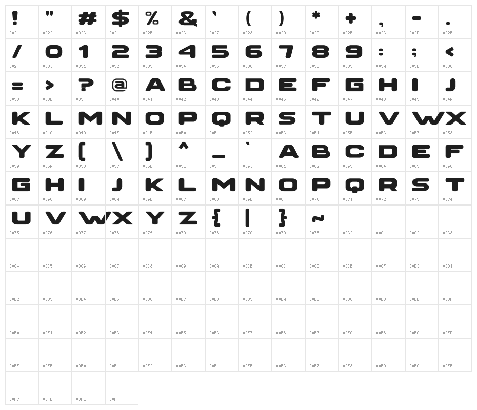 SWITCH STRECTH Character Map
