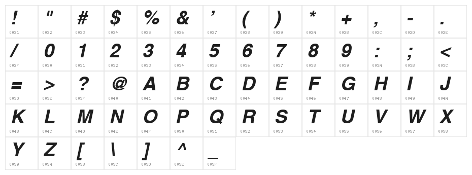 Swansea Bold Italic Character Map