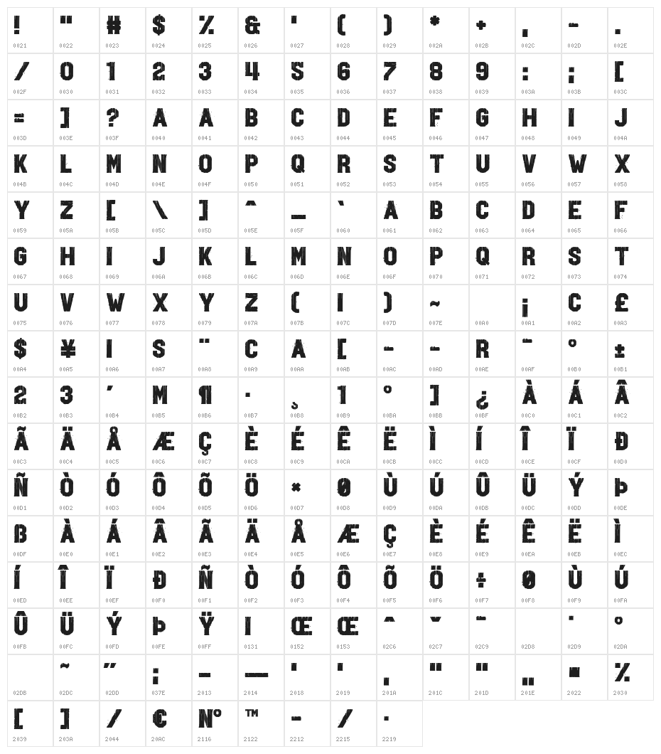 Swansong Character Map