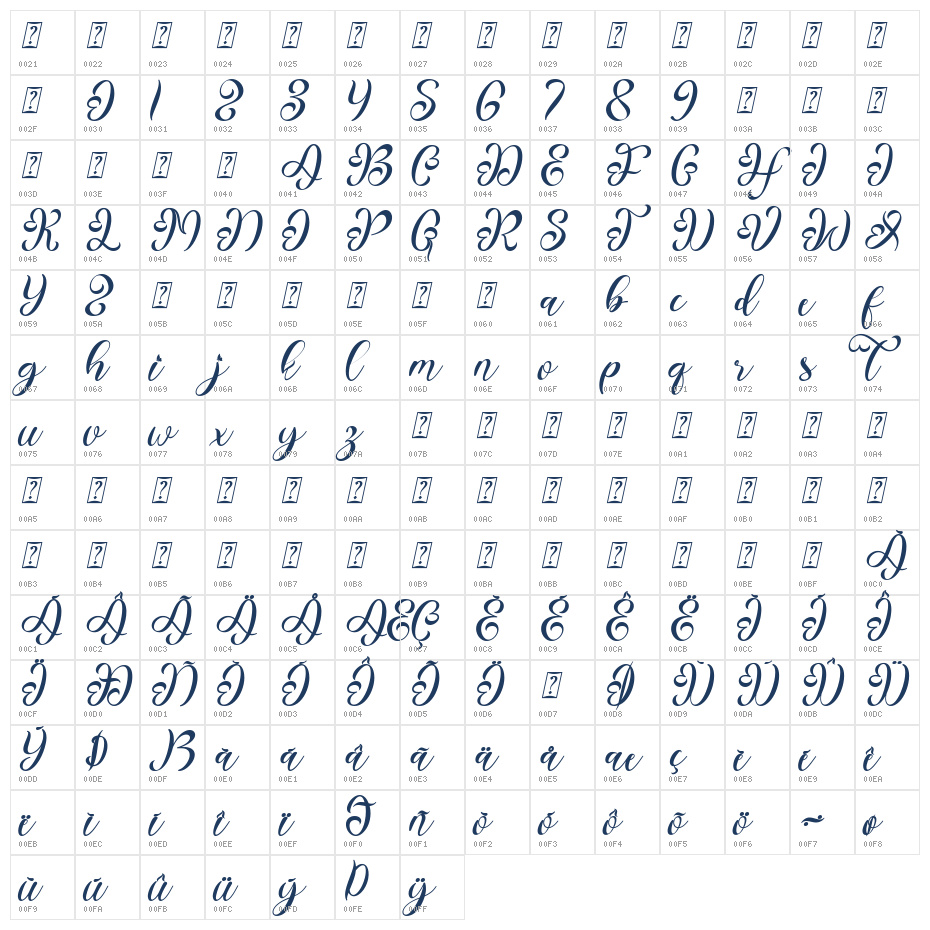 Sweet Amora Italic Demo Italic Character Map