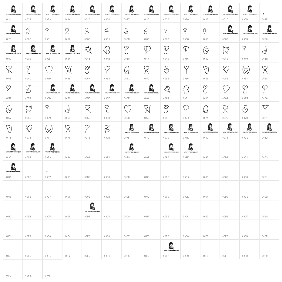 Sweet Heart Character Map