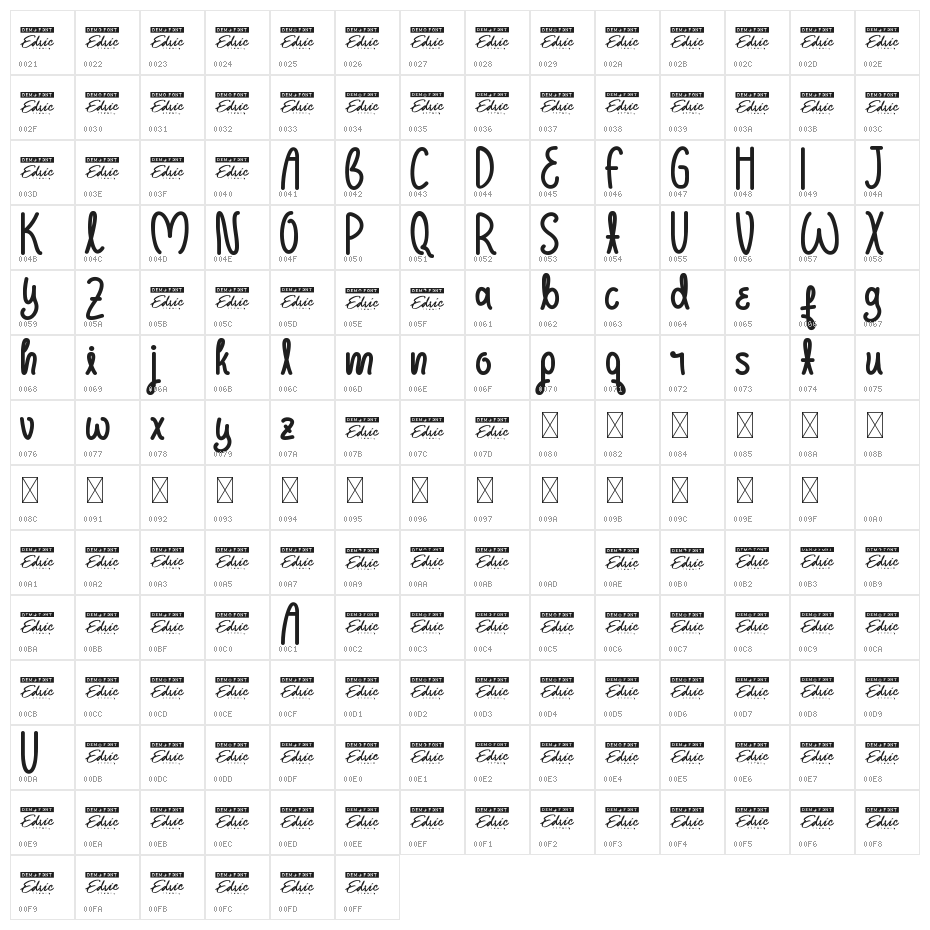Sweetby Demo Character Map