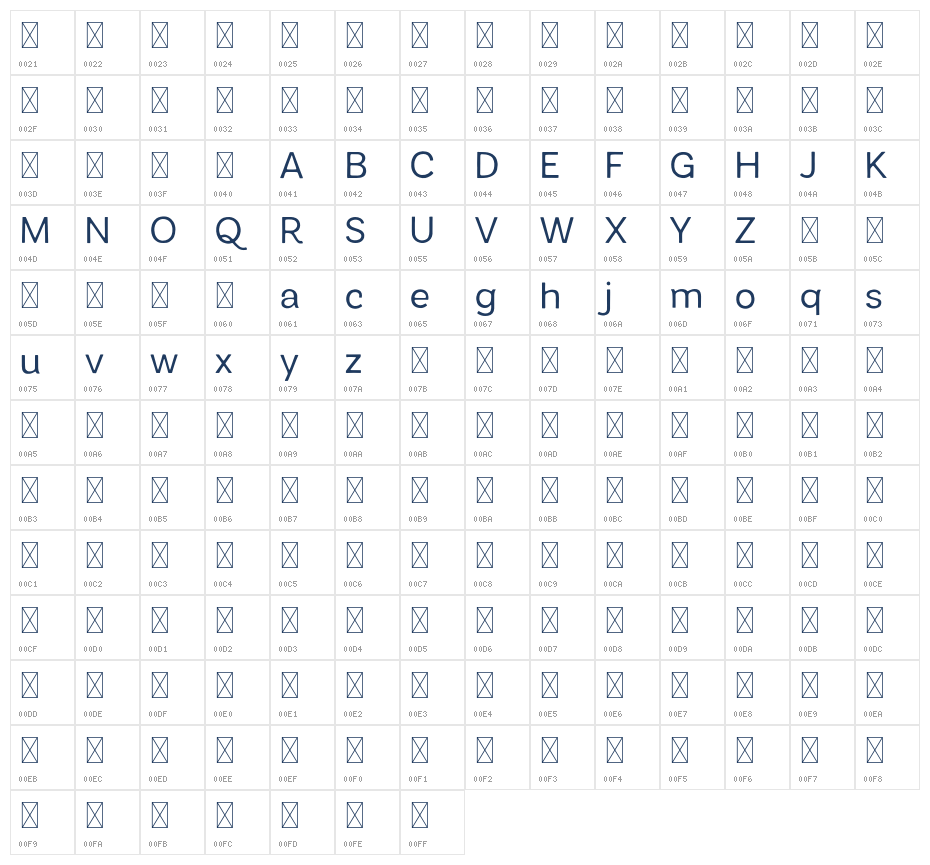 Sweetform Sans Character Map