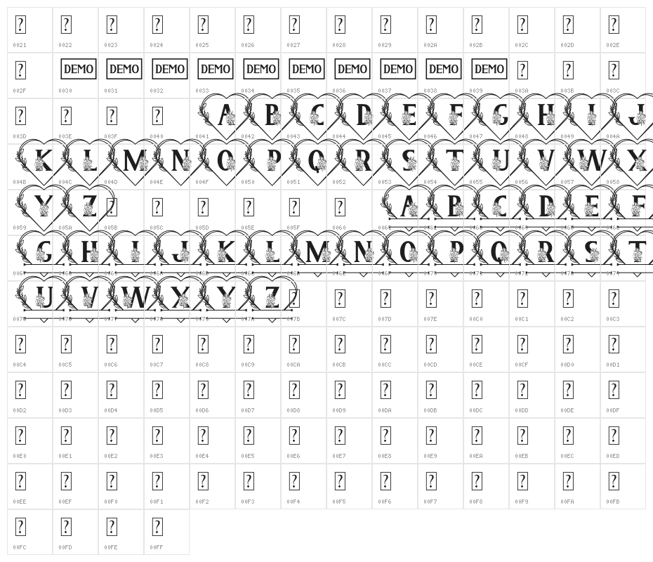 Sweety Camellia Monogram Character Map