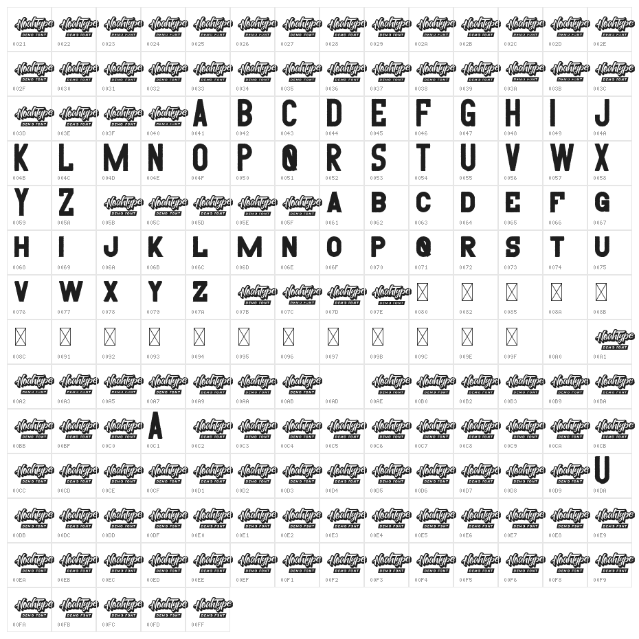 Sweetzy Demo Bold Character Map