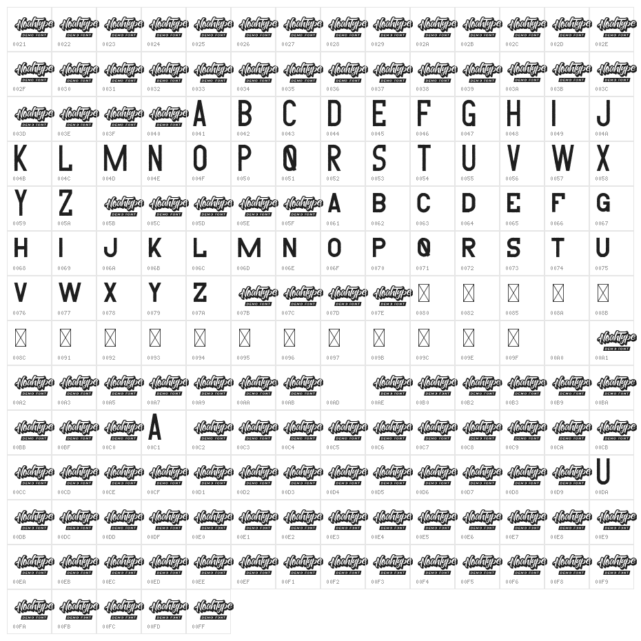 Sweetzy Demo Character Map