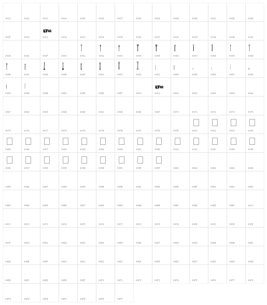 Swing Thing Dings LT Character Map