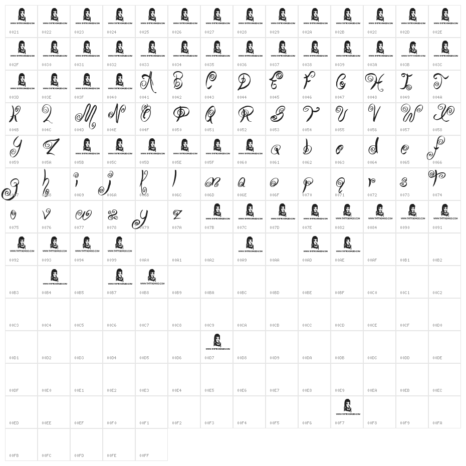 Swirly Shirley Character Map
