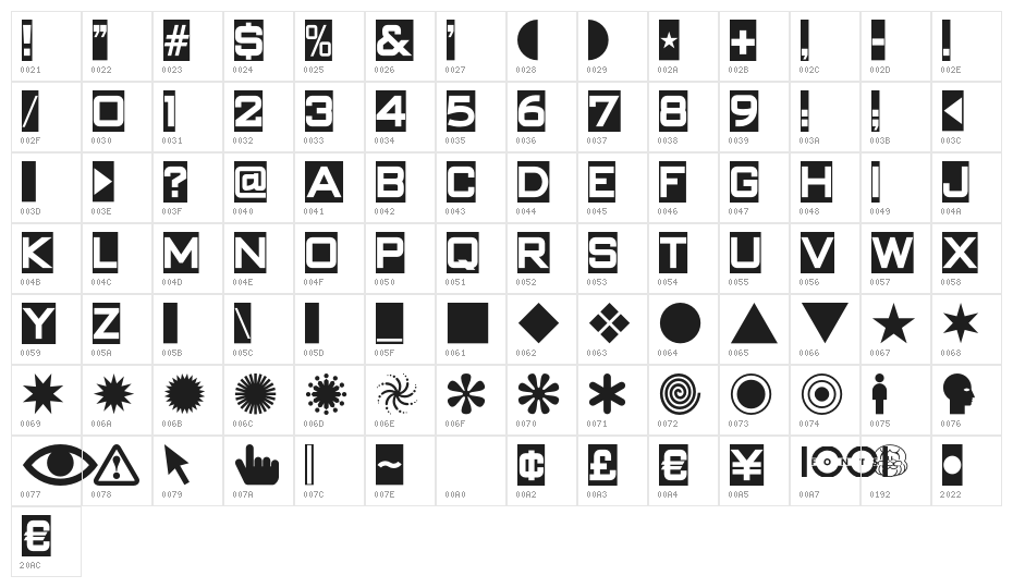 SwishButtonsNF Character Map