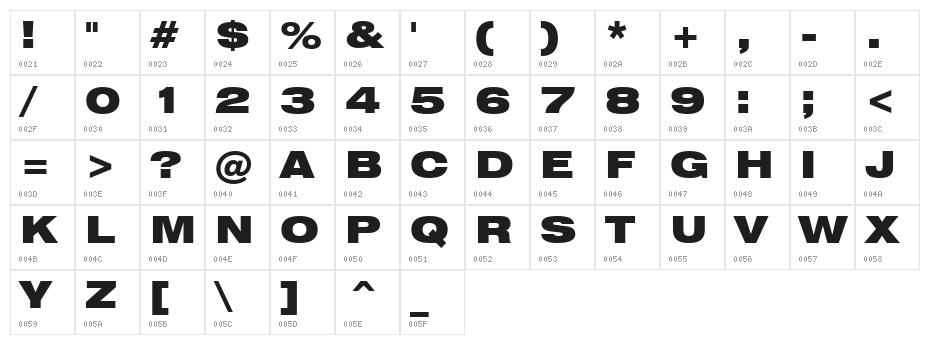 Swiss 721 Black Extended BT Character Map