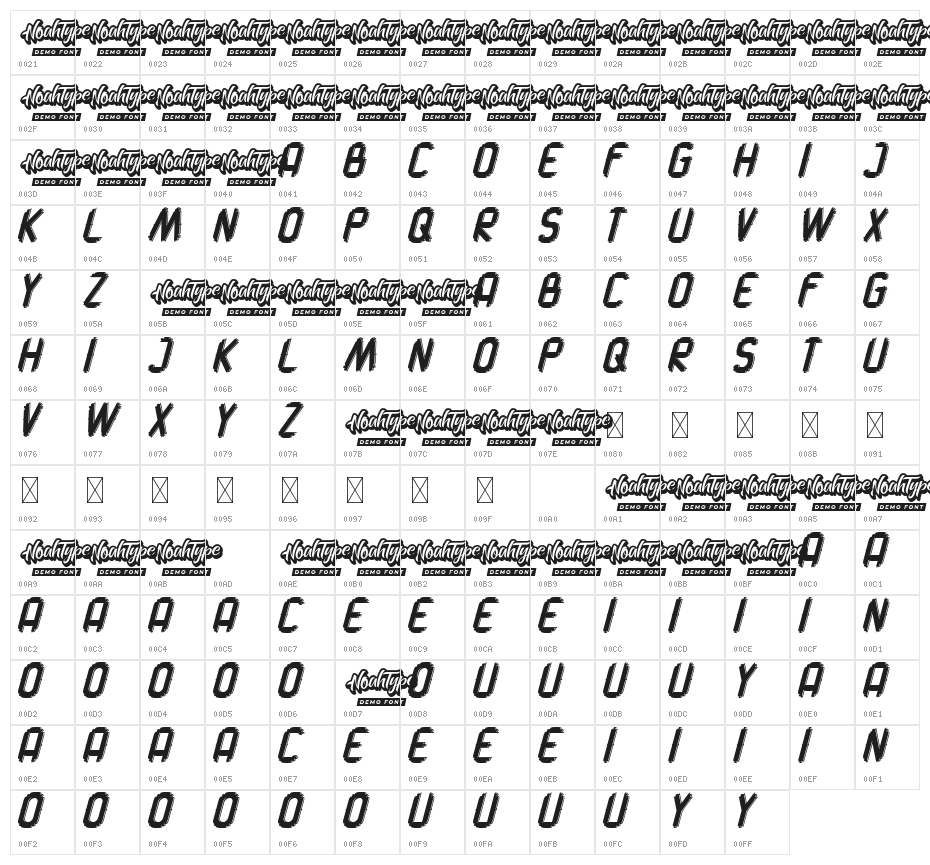 Switch One Demo Italic Character Map