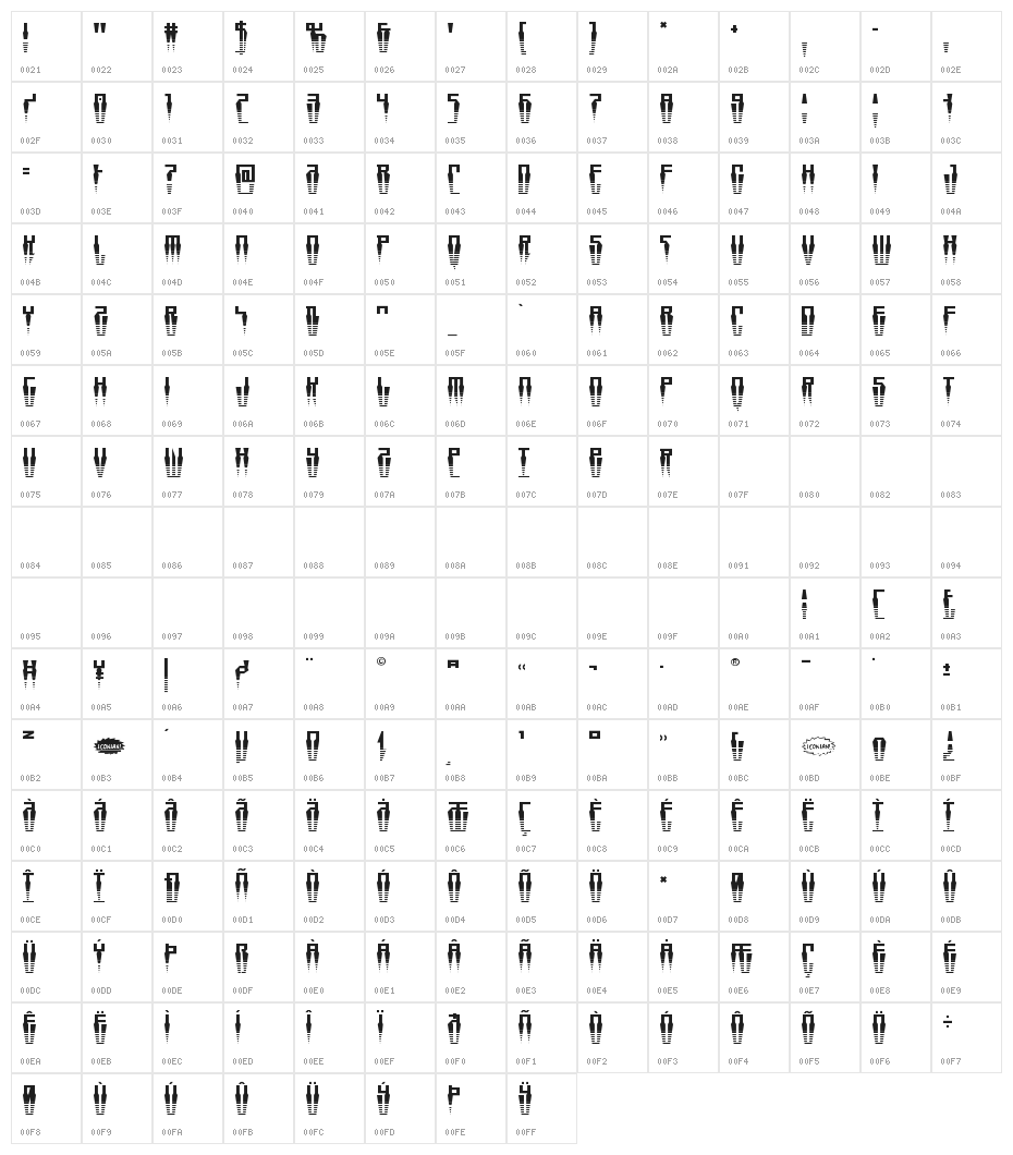 Swordtooth Halftone Character Map