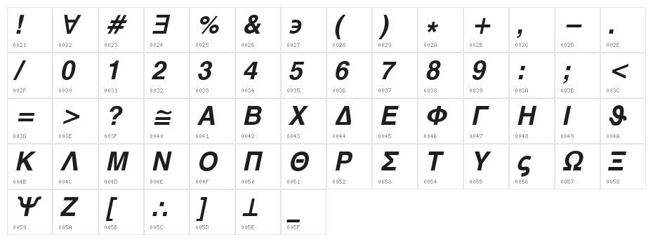 Symbol MW Bold Italic Character Map