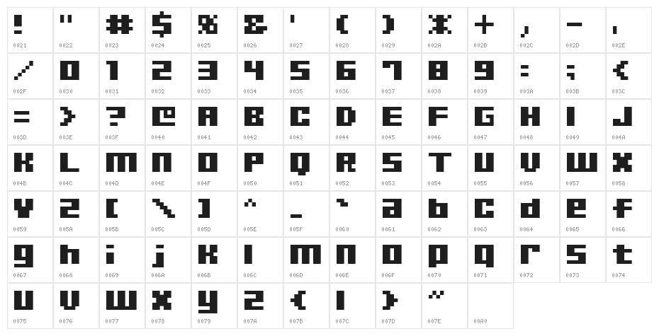 SystemSevenThin Character Map