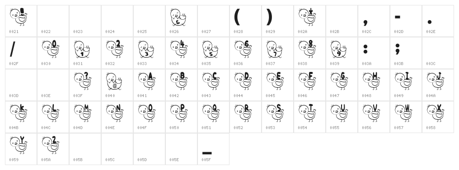 T-piyo Font Character Map