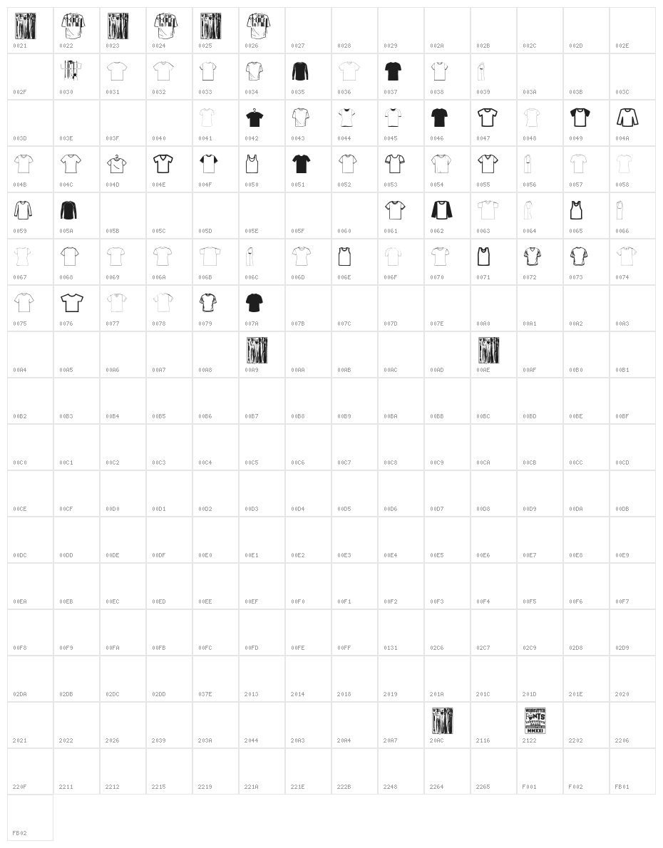 T-shirt Character Map