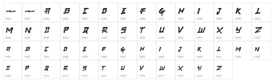TAKASIH Character Map