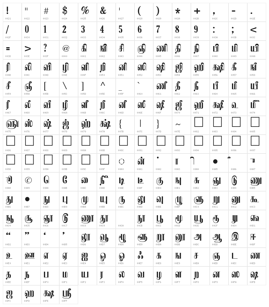 TAM-Kamban Bold Character Map