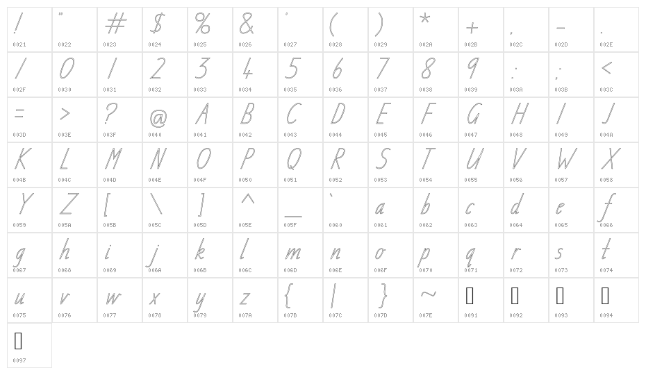 TAS Handwriting Outline Character Map