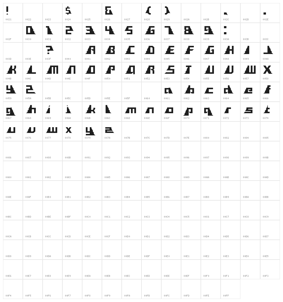 TASAGONI BOLD Character Map