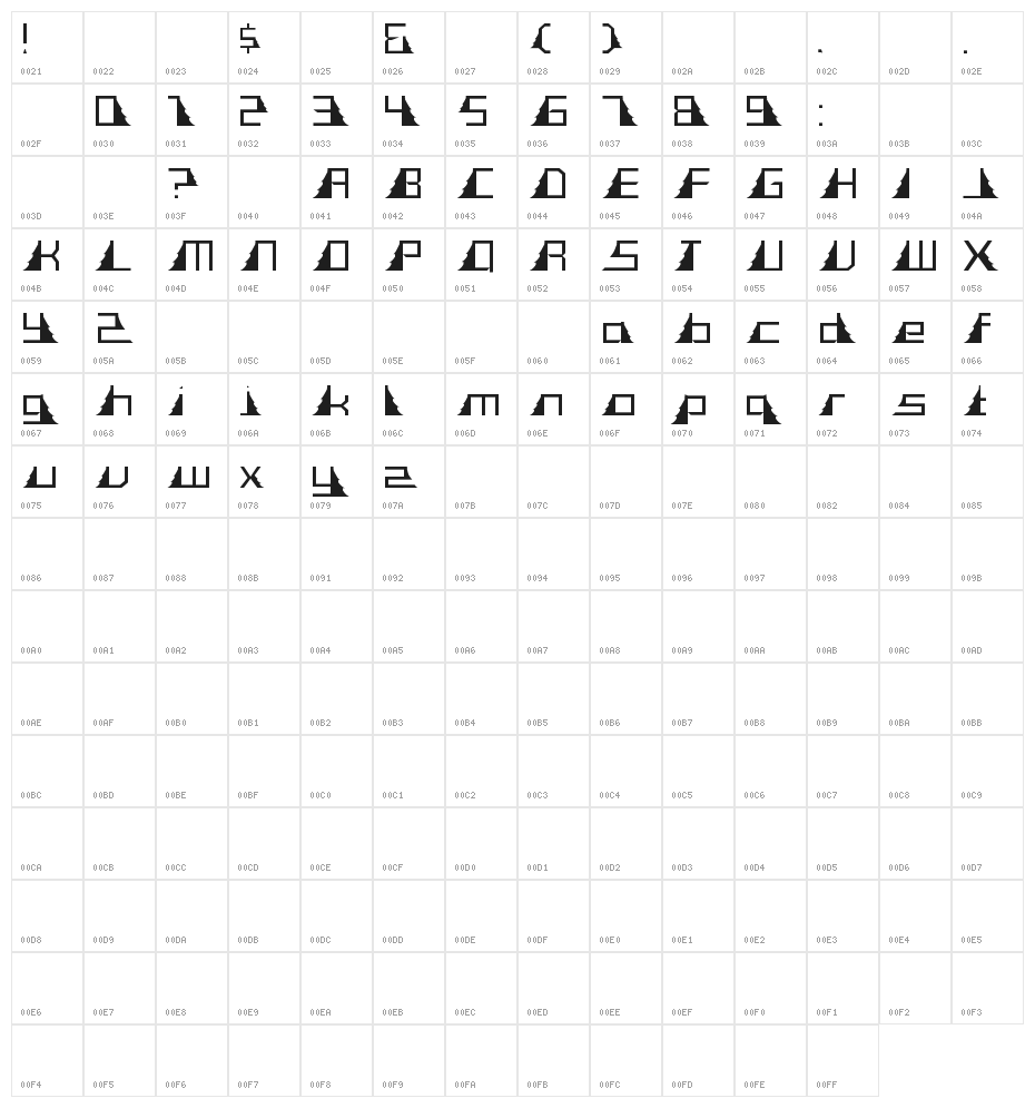 TASAGONI REGULER Character Map