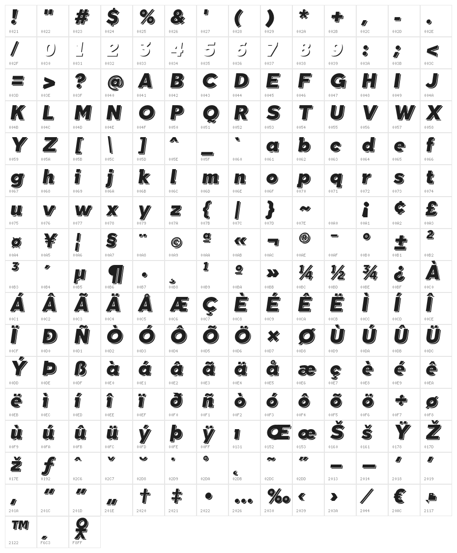 TabarraShadow-Italic Character Map