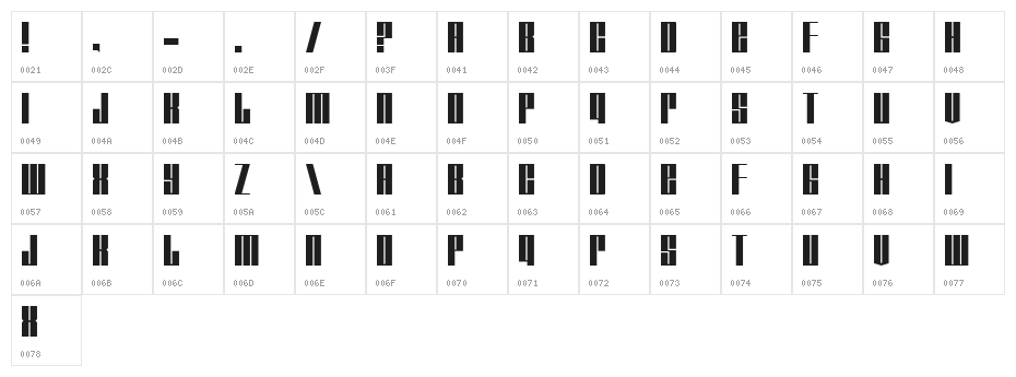 Tagmarker Character Map