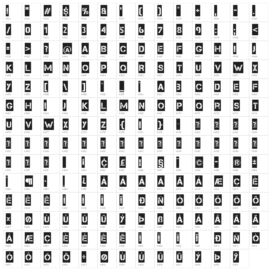 Take Cover Character Map