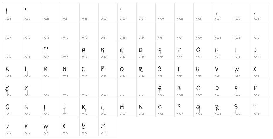 TakeWarning-Regular Character Map