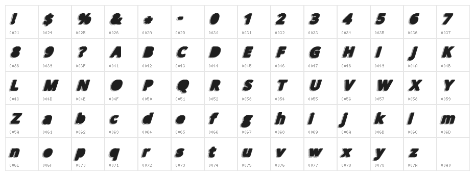 TakenBlackItalic Character Map