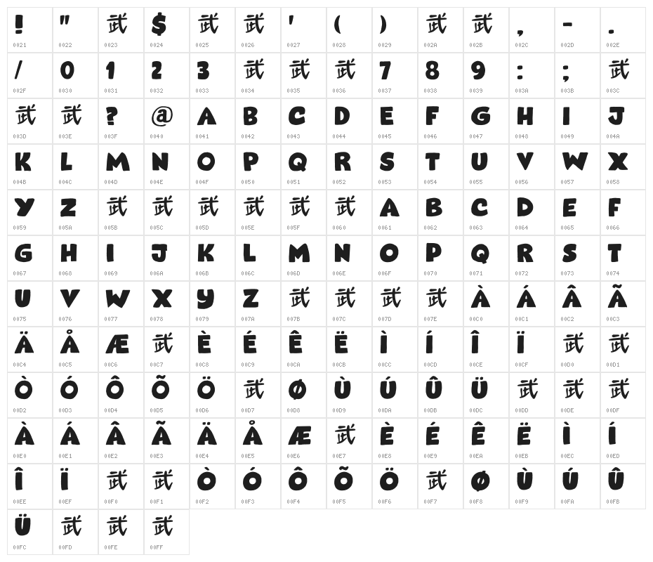 Takeshi DEMO Regular Character Map