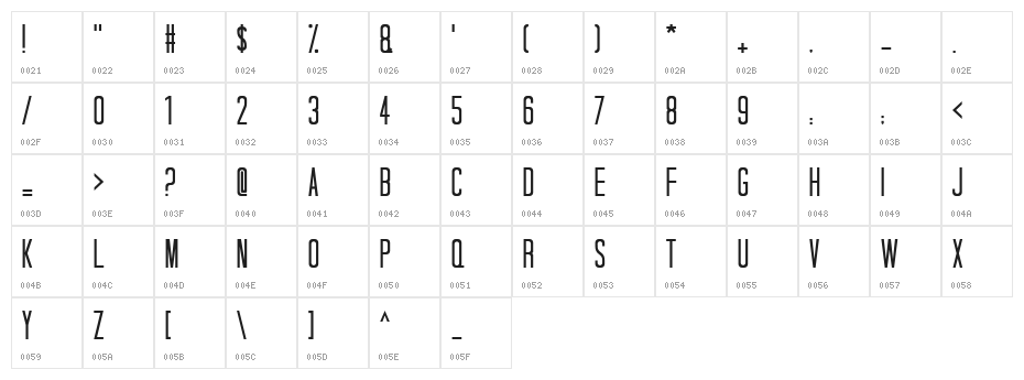 Tall Dark And Handsome Condensed Character Map