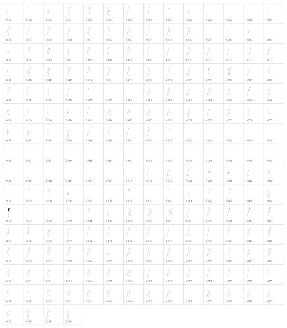 Tall Films Fine Oblique Character Map