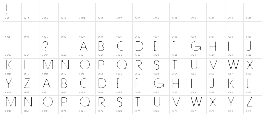 TallTrees-Regular Character Map