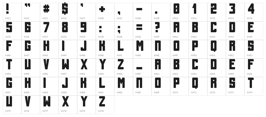 Tallbolder Character Map