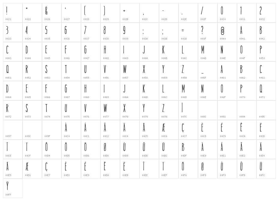 Tamales Regular Normal Upright Character Map