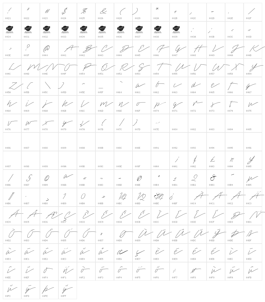 Tamoro Script Personal Use Only Character Map