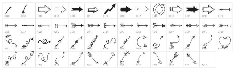 Tanaestel Doodle Arrows Regular Character Map