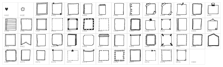 Tanaestel Doodle Frames Regular Character Map