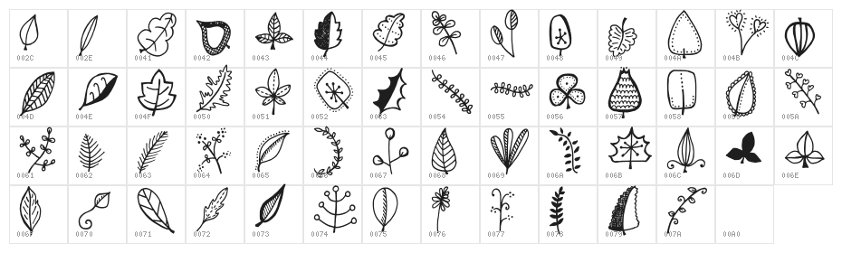 Tanaestel Doodle Leaves Regular Character Map