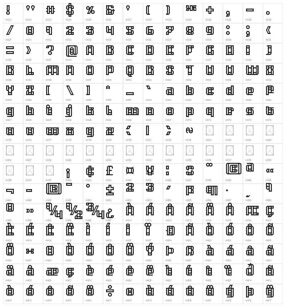 Tangereen 3 Regular Character Map