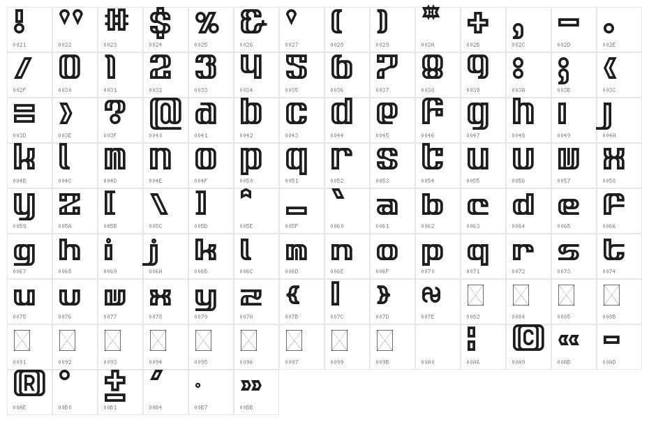 Tangereen Regular Character Map