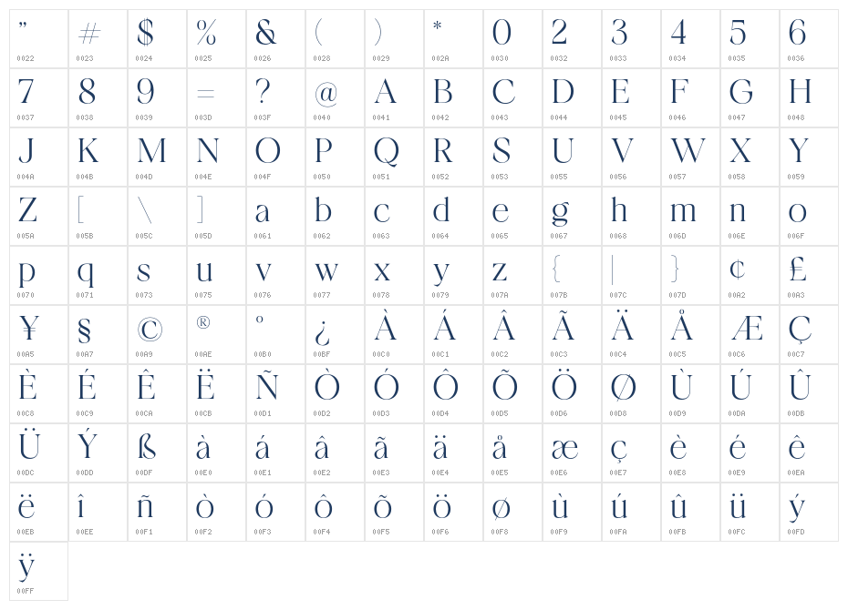 Tangier-Regular Character Map