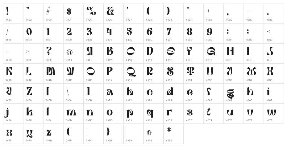 Tango Demo Regular Character Map