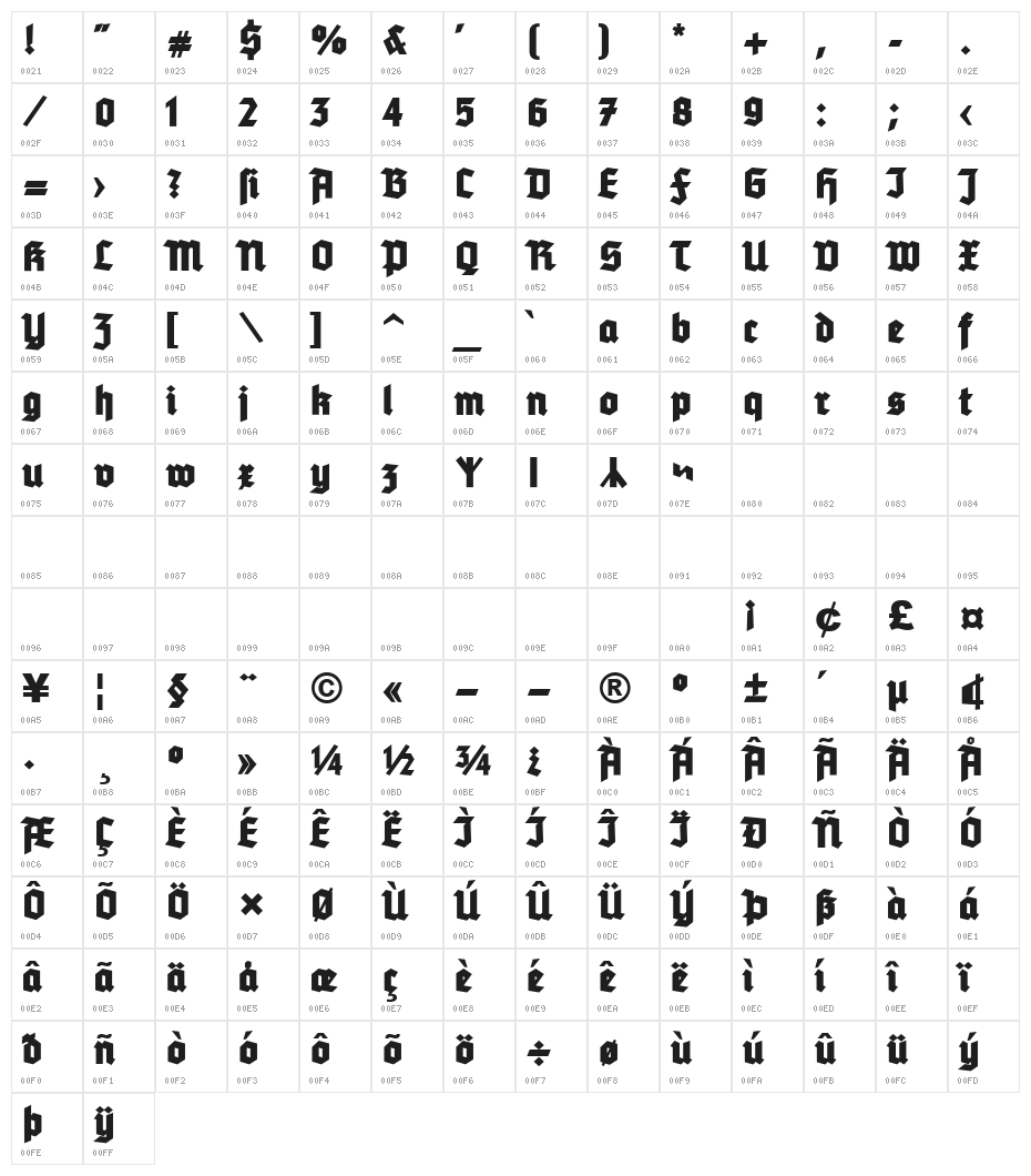 Tannenberg Fett UNZ1 Character Map