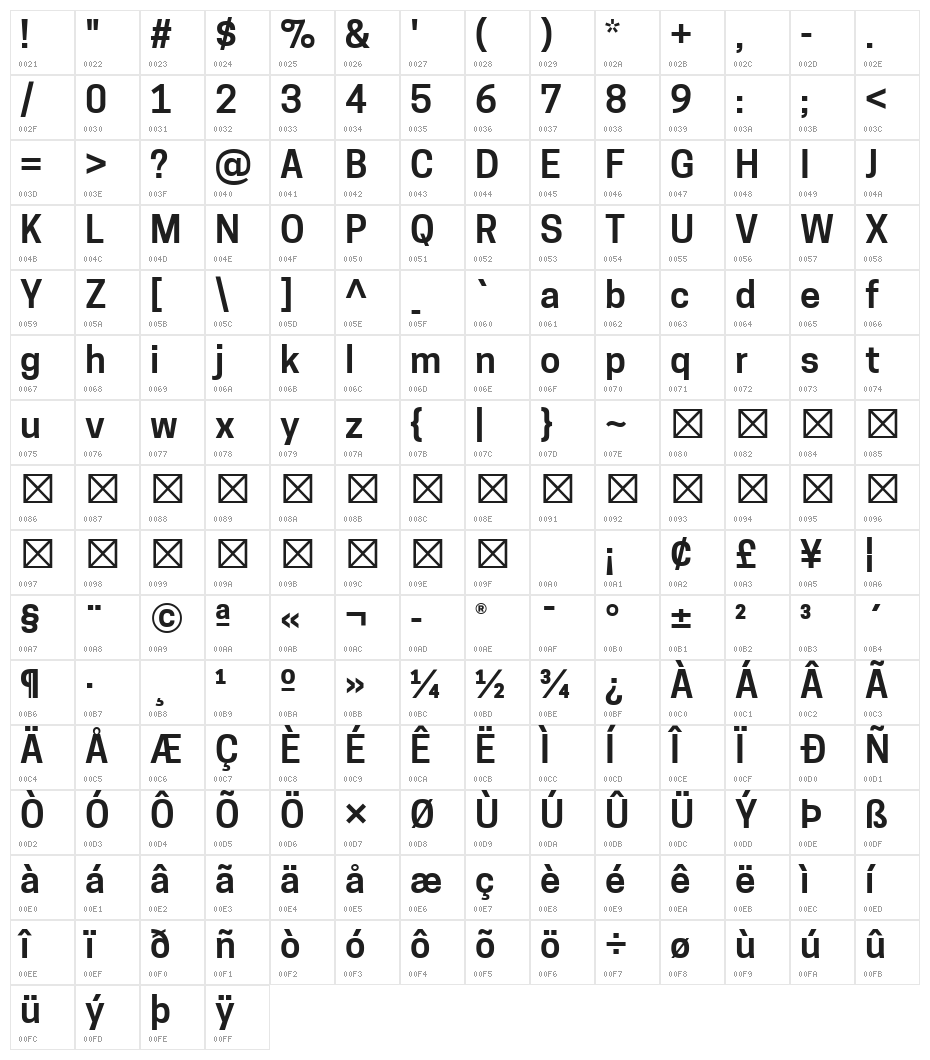 Tanohe Sans SemiBold Character Map