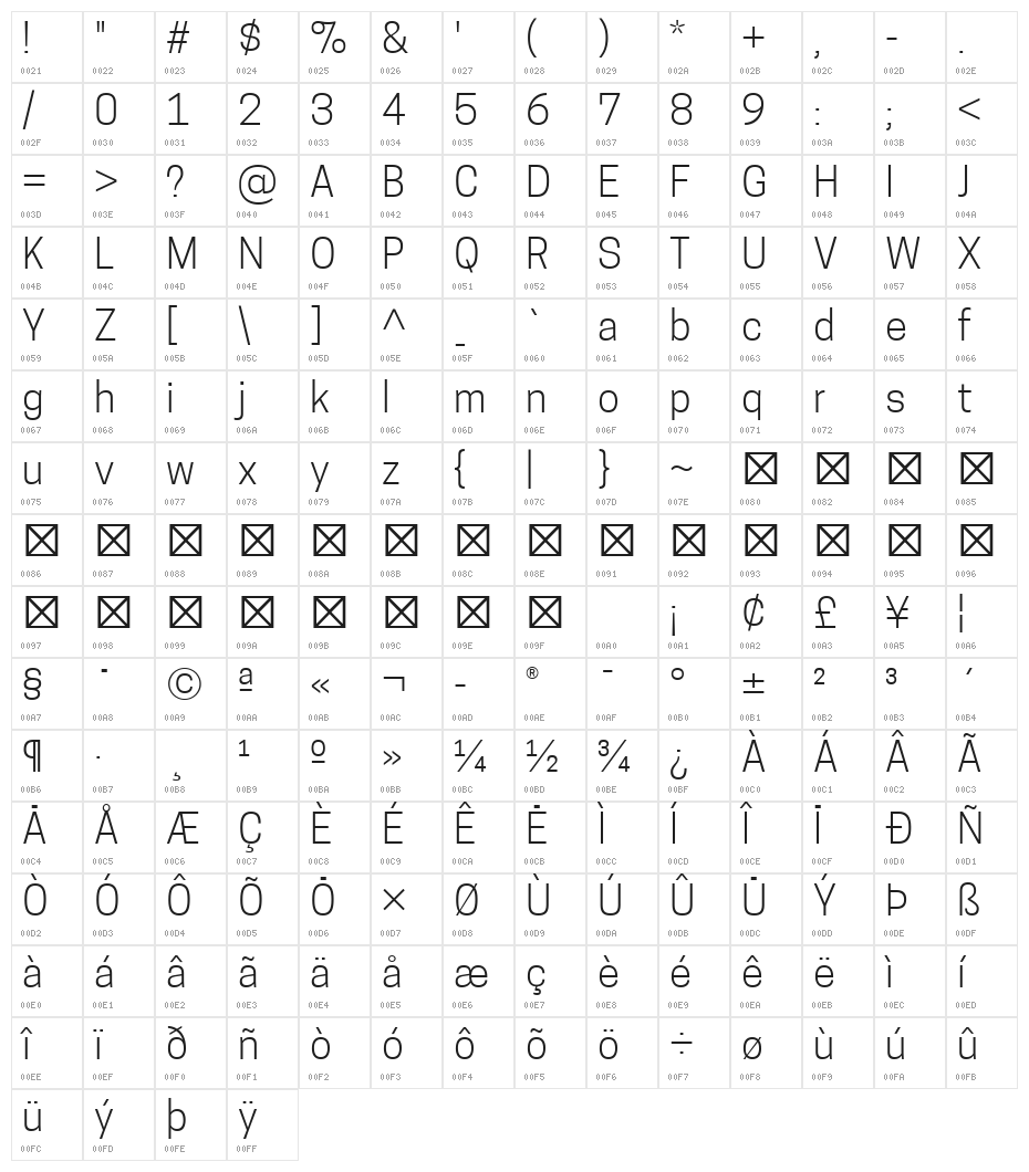 TanoheSans-Light Character Map